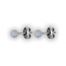 SS 316 SYNTHETIC OPAL BALL EARSTUDS 3mm WH/OP