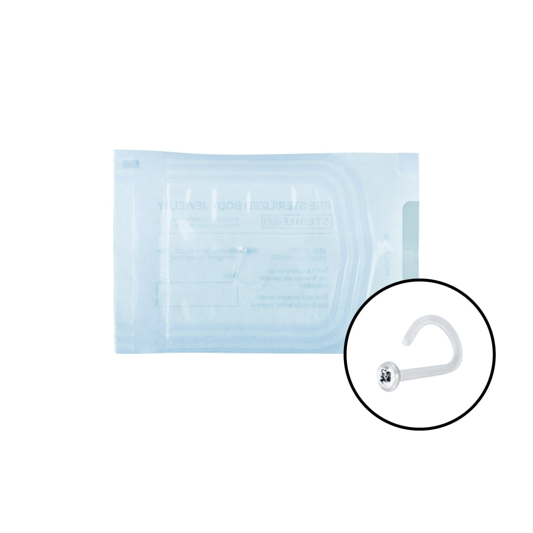 BIOPLAST STERILE CLEAR JEWEL NOSE STUD 0.8mm AB